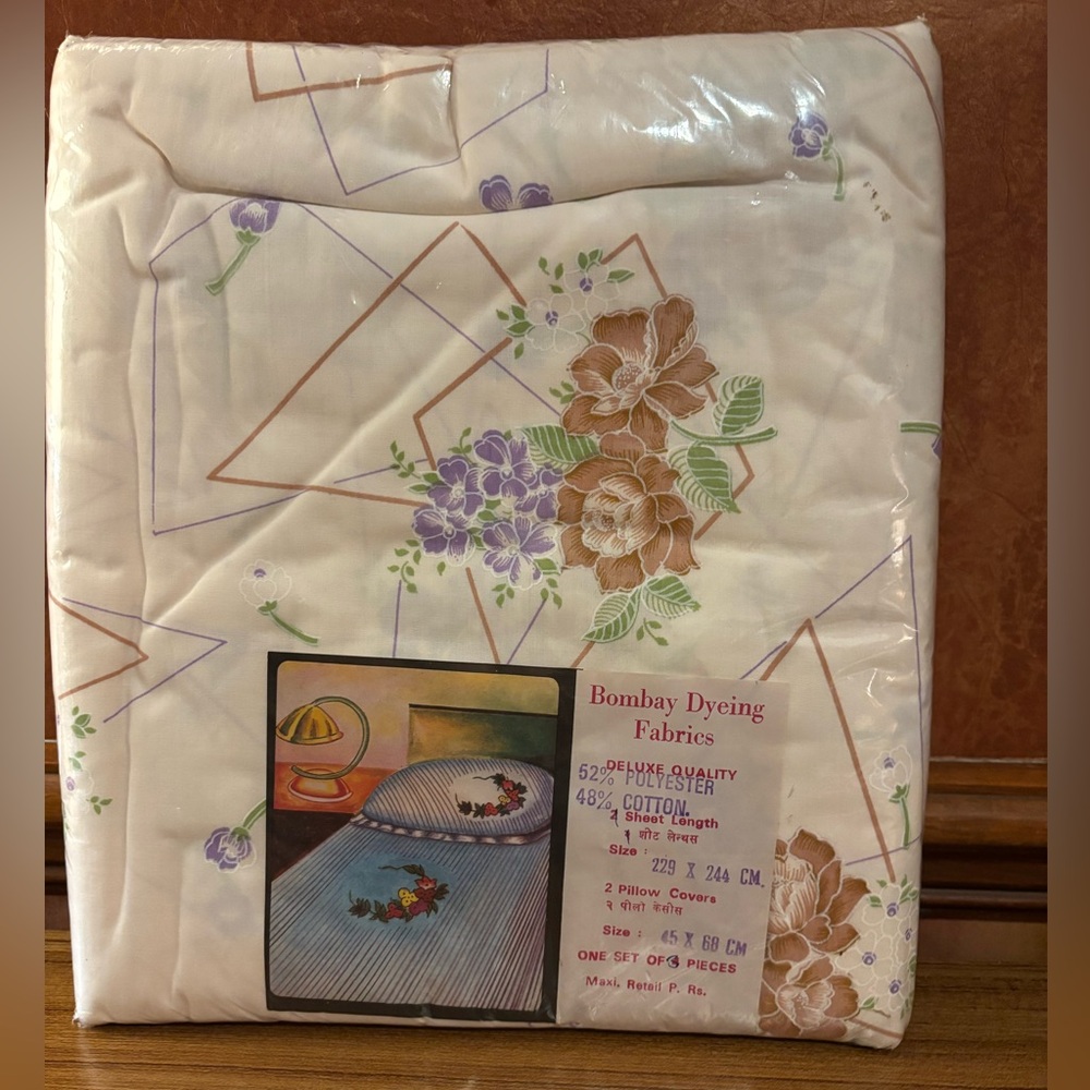 BOMBAY DYEING Queen Bed Flat Sheet & 2 Pillow Cases Floral Design 229x244 CM New
